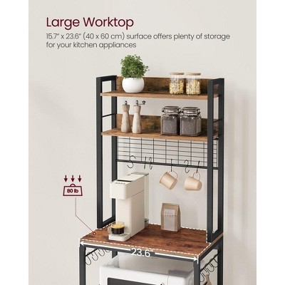 VASAGLE Rustic Brown and Black Adjustable Metal Bakers Rack