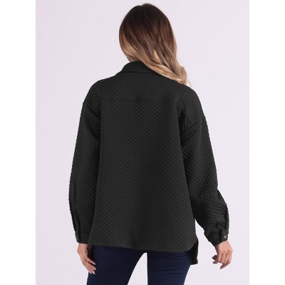 Allegra K Women's Pockets Loose Button Down Long Sleeve Casual Collar Shirt Jacket Black X-Small — фото 4