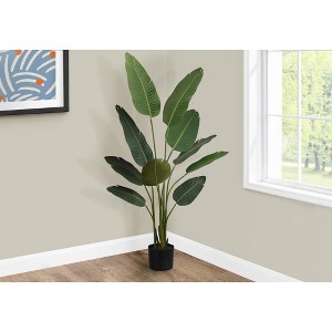 Monarch Specialties Artificial Plant 60 inch Tall Bird Of Paradise Tree Indoor Faux Fake Floor Greenery Potted Decorative Green Leaves Black Pot - 1 of 4