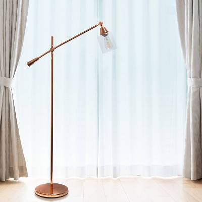Edison-Inspired Adjustable Rose Gold Floor Lamp with Clear Glass Shade