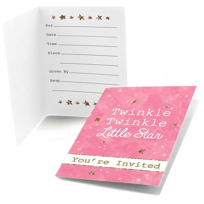 Big Dot of Happiness Pink Twinkle Twinkle Little Star - Fill In Baby Shower or Birthday Party Invitations (8 count)