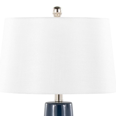 Penelope 22" Dark Blue and Silver Ceramic Table Lamp with White Shade