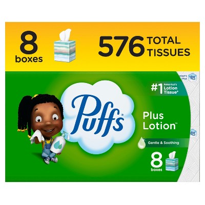 Puffs Plus Lotion Facial Tissues, 1 Family Box, 124 Tissues per Box