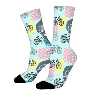 Bicycle Pattern Women Printed Crew Socks Funny Funky Socks Soft Polyester Novelty Gifts for Artists Men - 1 of 1