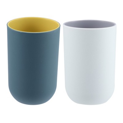 Unique Bargains 2Pcs Bathroom Tumblers Bathroom Toothbrush Cup Blue 4.33''x2.76'' 350ml