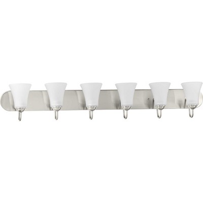 Classic Brushed Nickel 6-Light Bath Vanity with Etched Glass Shades