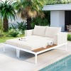 2PC Outdoor Daybed Set, Metal Frame with Acacia Wood Side Tables, Cushioned Patio Lounge Sofa for Garden or Poolside - Coolbibila - 2 of 4
