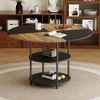 DOMETOUR 47.3 Modern Round Dining Table, Double-Layer Storage, Wood & Black Fan-Shaped Design, Home Aesthetics & Practicality - 2 of 4