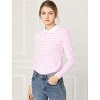 INSPIRE CHIC Women's Long Sleeves Contrast Peter Pan Collar Striped Blouse Top - 2 of 4