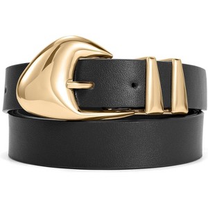 Women's Leather Belts for Jeans Dress Pants Black Brown Belts for Women Ladies Waist Belts with Gold Buckle - 1 of 4