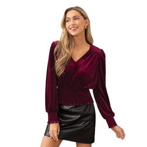 Women's Red Puff Long Sleeve Smocked Waist Blouse - Cupshe - 1 of 4