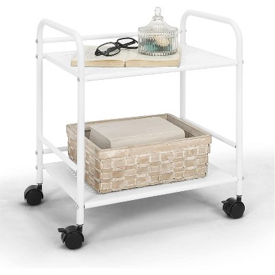 2-Tier Metal Rolling Utility Cart – Mobile Storage Shelf with Caster Wheels – Small Space Organizer