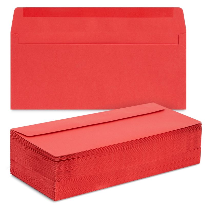 Juvale 100-Pack #10 Red Business Envelopes with Gummed Seal for Invitations, Mailing Letters, Notes, and Photos, 4.125 x 9.5 In, 1 of 9
