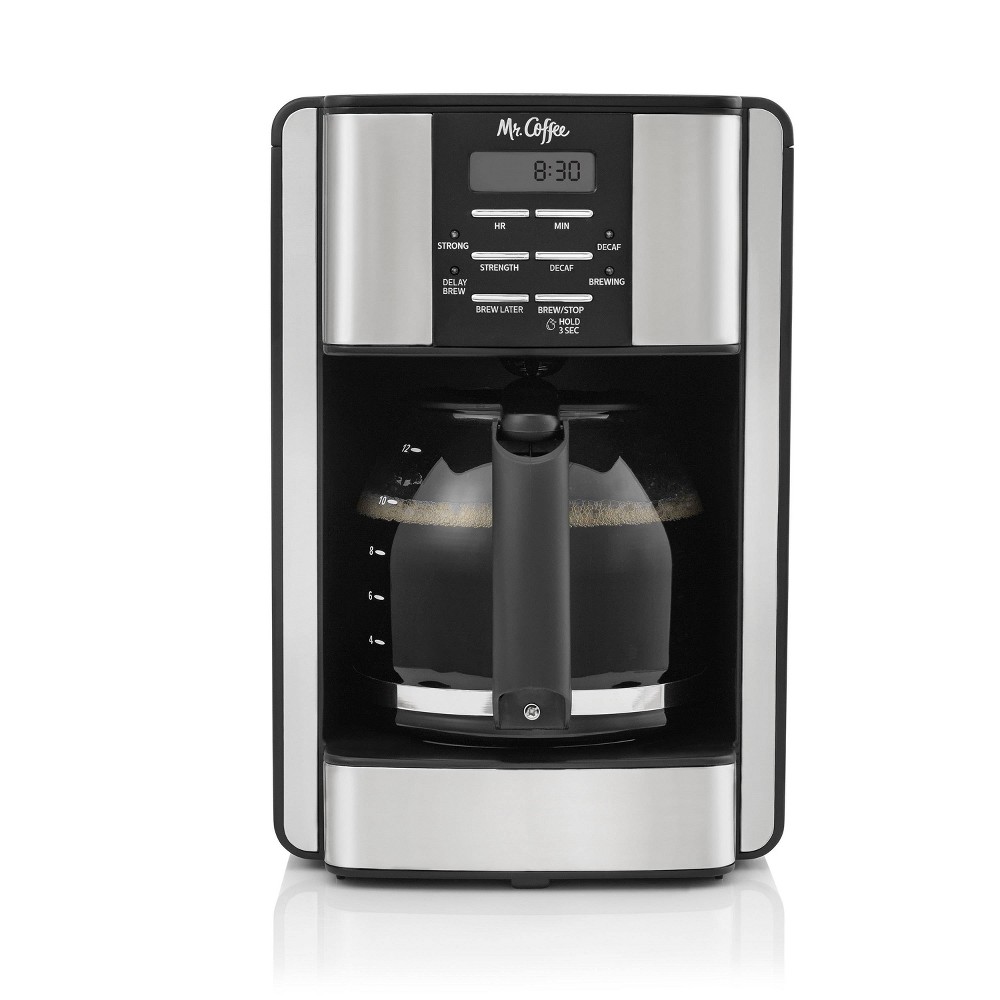 Mr. Coffee 12-Cup Programable Coffee Maker Black/Stainless Steel: Drip, Automatic Shut-Off, Dishwasher-Safe Parts