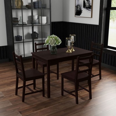 Brown Solid Pine Wood Dining Set with 4 High Back Chairs