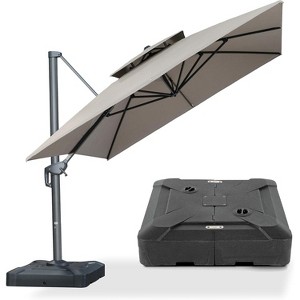 PURPLE LEAF Outdoor Cantilever Umbrella with Base Large Patio Umbrella Windproof Heavy Duty Hanging Offset Umbrella for Garden Outdoor Pool - 1 of 4