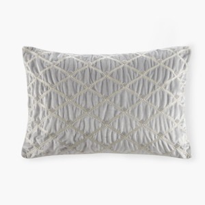 SEVOBAL Bed Pillows Luxury Embellished Velvet Oblong Pillow Set with Plush Goose Feather Insert for Bedroom, Silver, 22.05"*14.96"*3.94" - 1 of 4