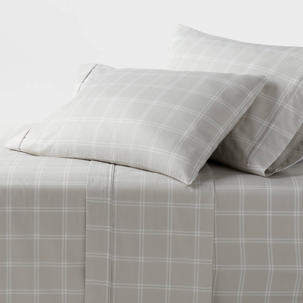 Photos - Bed Linen King 400 Thread Count Performance Sheet Set Gray Plaid - Threshold™