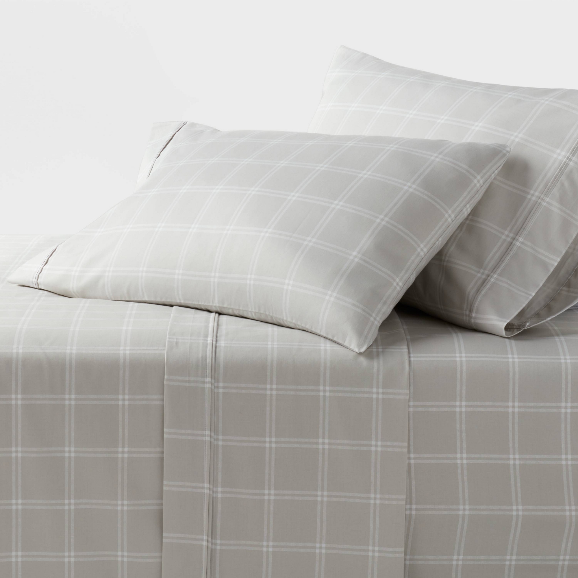 King 400 Thread Count Performance Sheet Set Gray Plaid - Threshold™