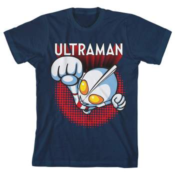 Ultraman Flying Chibi Ultraman with Title Logo Youth Navy Blue Short Sleeve Crew Neck Tee
