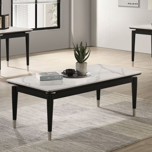 CAVINAS 47.2" Rectangle Coffee Table,Tea Table with White Sintered Stone Top,Silver-Capped Feet,Black Tapered Legs,Center Table for Living,Dining Room - 1 of 4