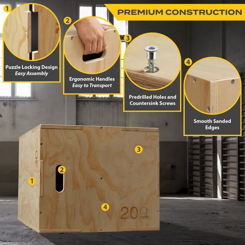 Philosophy Gym 3 in 1 Wood Plyometric Box -  Jumping Plyo Box for Training and Conditioning, 3 of 8
