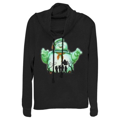 Juniors Womens Ghostbusters Halloween Stay Puft Marshmallow Man Cowl Neck Sweatshirt