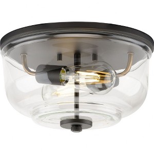 Progress Lighting, Rushton Collection, 2-Light Flush Mount Ceiling Light, Graphite Finish, Clear Glass Shade - 1 of 2