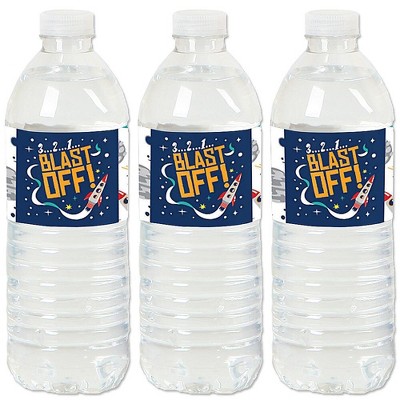 Big Dot of Happiness Blast Off to Outer Space - Rocket Ship Baby Shower or Birthday Party Water Bottle Sticker Labels - Set of 20