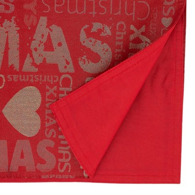 Red and Gold Christmas Text Polyester Table Runner