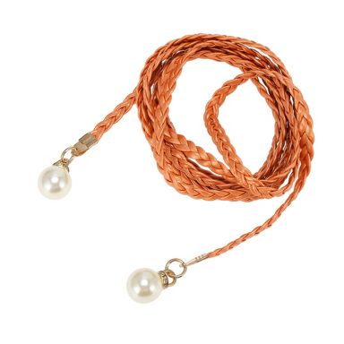 Unique Bargains Pearl Braiding Woven Rope Belt Orange 1 Pc  display picture 2