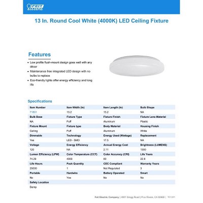 White 13-Inch Round LED Flush Mount Ceiling Light Fixture