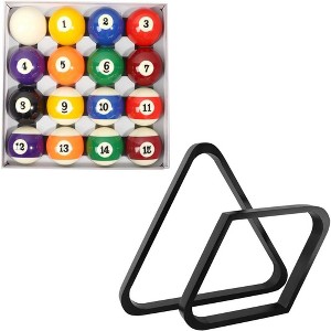 GSE Billiard Balls and Racks Set, 8-Ball Triangle & 9-Ball Diamond Pool Ball Racks with 2-1/4" Standard Pool Balls (Several Colors Available) - 1 of 4