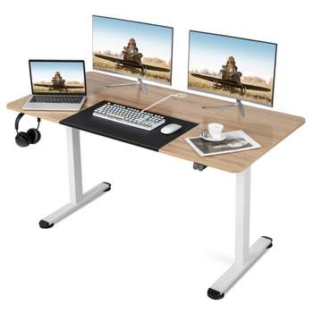 Tangkula Height Adjustable Electric Standing Desk 55” x 28” Sit to Stand Electric Desk w/ Metal Frame & Powerful Motor Natural / Rustic Brown / Gray / Oak / Gray + Black