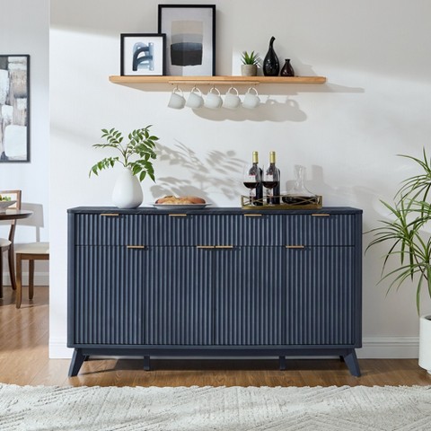 Sincido 60" Buffet Sideboard Cabinet, Fluted Coffee Bar Table with 3 Drawers & 4 Doors, Modern Sideboard for Dining Room, Living Room, Dark Grey