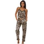 Womens Leopard Print, Satin Silk Cami Top & Pants Pajamas Lounge Set