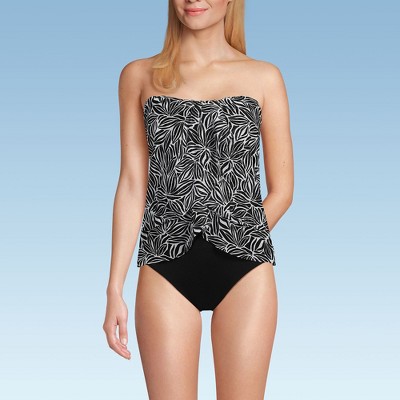 Lands' End Women's Chlorine Resistant Mesh Bandeau High Leg Fauxkini One Piece Swimsuit