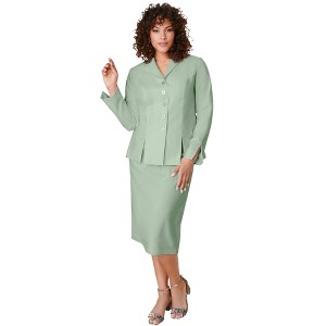 Roaman's Petite Plus Size Long Sleeve Shawl-Collar Jacket & Sheath Skirt Set – 2-Piece Suit - 1 of 4
