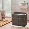 Costway 110L 3-Section Laundry Hamper w/Lid&Handle PE Rattan Clothes Hamper w/Liner Bag - 3 of 4