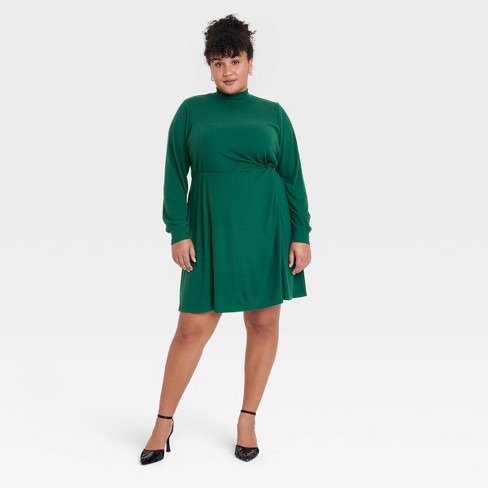 Women's Long Sleeve Mini Dress - Ava Viv™ Green XXL