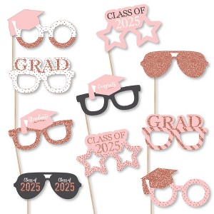 Big Dot of Happiness Rose Gold Grad Glasses - 2025 Paper Card Stock Graduation Party Photo Booth Props Kit - 10 Count - 1 of 4