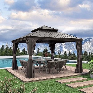 PURPLE LEAF Outdoor Gazebo Aluminum Frame Galvanized Steel Double Roof Patio Hardtop Gazebo with Curtains and Netting for Patio Lawn and Garden - 1 of 4