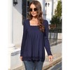 Women's Long Sleeve Tunic Top Lace Panel Square Neck Shirt Pleated Stylish Loose Fit Blouse - 3 of 4