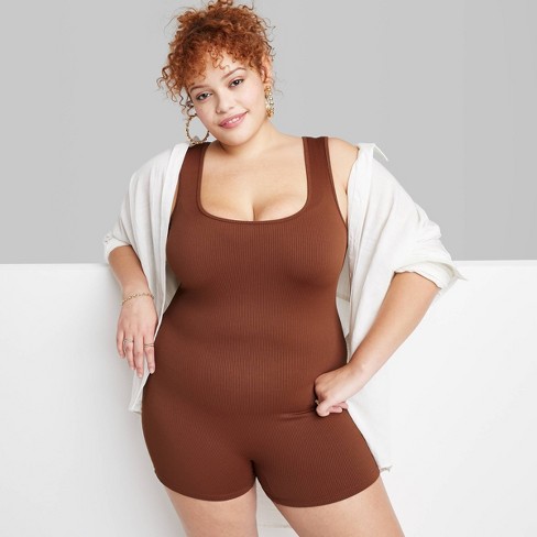 Women's Seamless Fabric Bodysuit - Wild Fable™ Brown 1x : Target