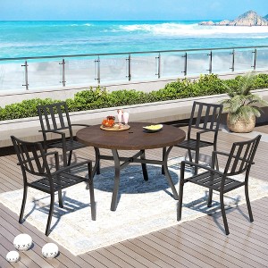 Captiva Designs 5pc Patio Dining Round Wood-look Table with Umbrella Hole & Metal Chairs - 1 of 4