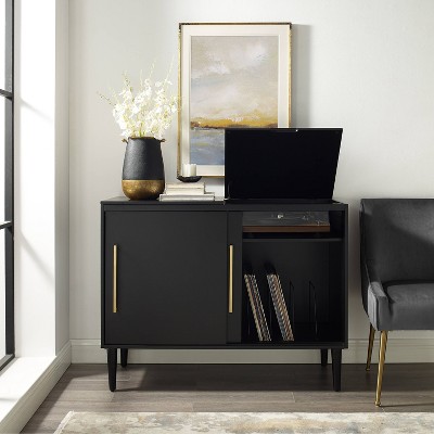 Everett Matte Black Mid-Century Modern Media Console with Storage