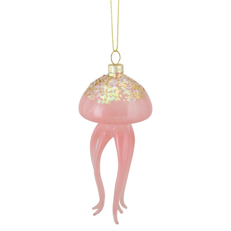 Northlight 4.75" Transparent Pink Jellyfish Glass Christmas Ornament, 1 of 5