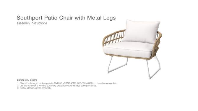 Southport Outdoor Patio Chair with Metal Legs, Club Chair, Accent Chair Natural/White - Threshold&#8482;, 2 of 10, play video