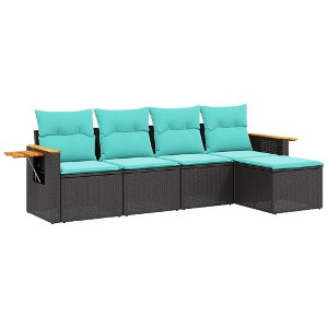 vidaXL 5 Piece Patio Sofa Set with Cushions Black Poly Rattan - Black Without table - 1 of 4