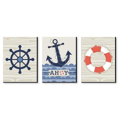 Big Dot of Happiness Ahoy - Nautical - Boy Nursery Wall Art and Kids Room Decorations - Gift Ideas - 7.5 x 10 inches - Set of 3 Prints